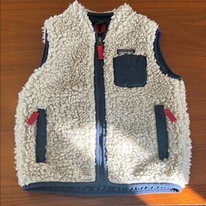 PATAGONIA TODDLER- Cream Retro-X  Sherpa Vest with Navy Trim and Red Accents. 3T